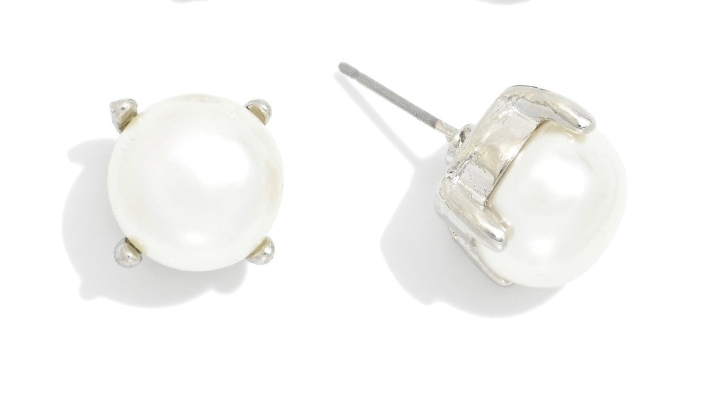 Stud Earrings: Large Pearl Studs or Metal Tone Knotted Studs Large Pearl Set in Silver Metal Tone