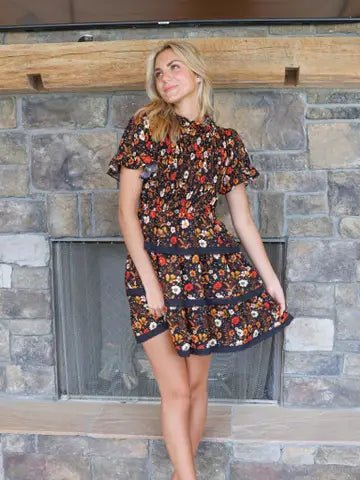 Simply Southern Vintage Floral Smocked Dress Black Floral 2XL