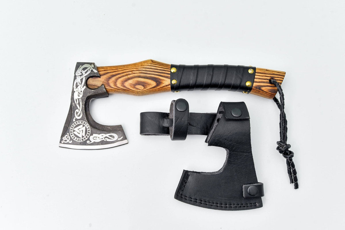 Small Bearded Axe | Hand-Forged Viking Axe with Wooden Handle & Leather Sheath | Camping, Bushcraft & Collectible Axe - The Mustard Seed Collection, The Seed