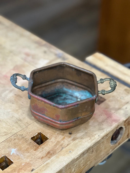 Small Copper Hexagonal Bowl with Handles - The Mustard Seed Collection, The Seed