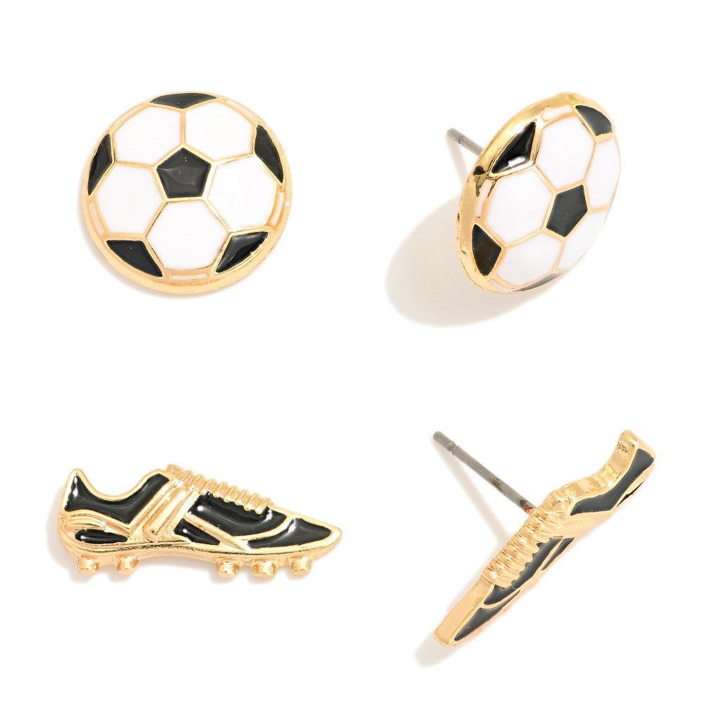 Enamel Soccer Ball or Cleats Stud Earrings