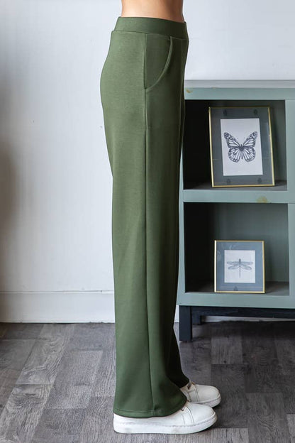 Solid Modal Tech Elastic Waist Pants with Pockets Olive - The Mustard Seed Collection, The Seed