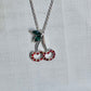 Sparkling Rhinestone Cherry Pendant Necklace - Silver-Tone 16" ChainNecklace
