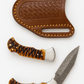 Stag Horn Style Damascus Folding Knife with Leather Sheath