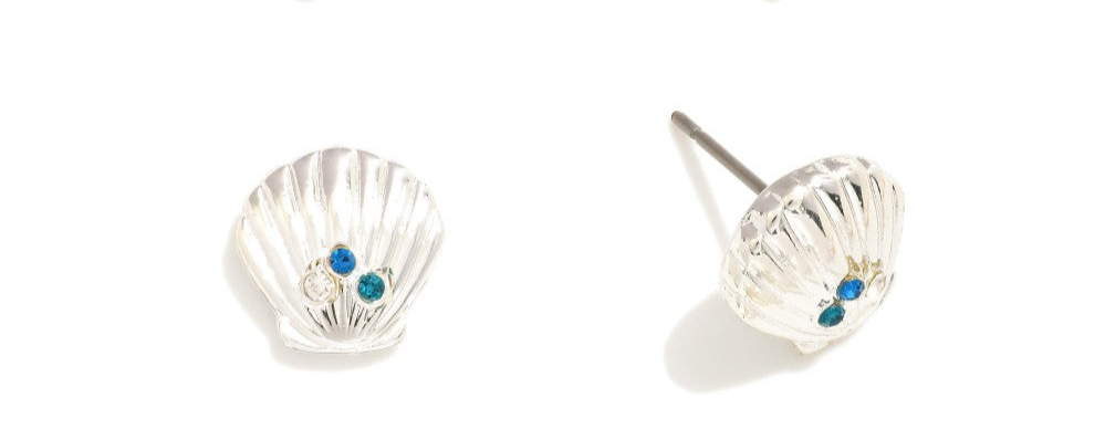Stud & Sea Creature Drop Earrings Featuring Rhinestone Accents Shell