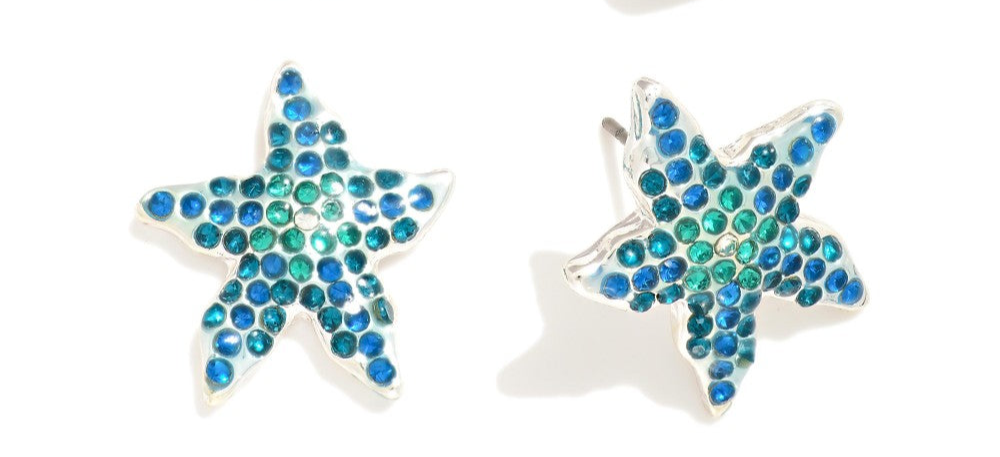 Stud & Sea Creature Drop Earrings Featuring Rhinestone Accents Starfish