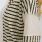 Stripe Cable Knit Patchwork Button Front Pullover Top Olive