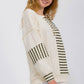 Stripe Cable Knit Patchwork Button Front Pullover Top Olive