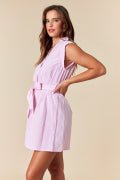 Striped Dolman Short Sleeve Button Up Detailed & Belted Mini Shirt Dress - The Mustard Seed Collection, The Seed