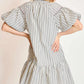 Striped Puff Sleeve Embroidered Dress