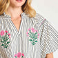 Striped Puff Sleeve Embroidered Dress