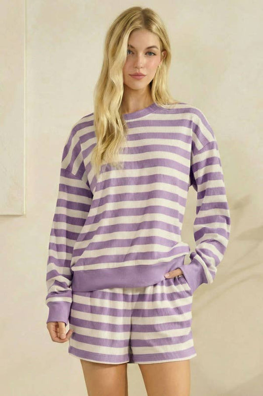 sun-kissed-striped-ribbed-knit-top-and-shorts-lounge-set-blue-l