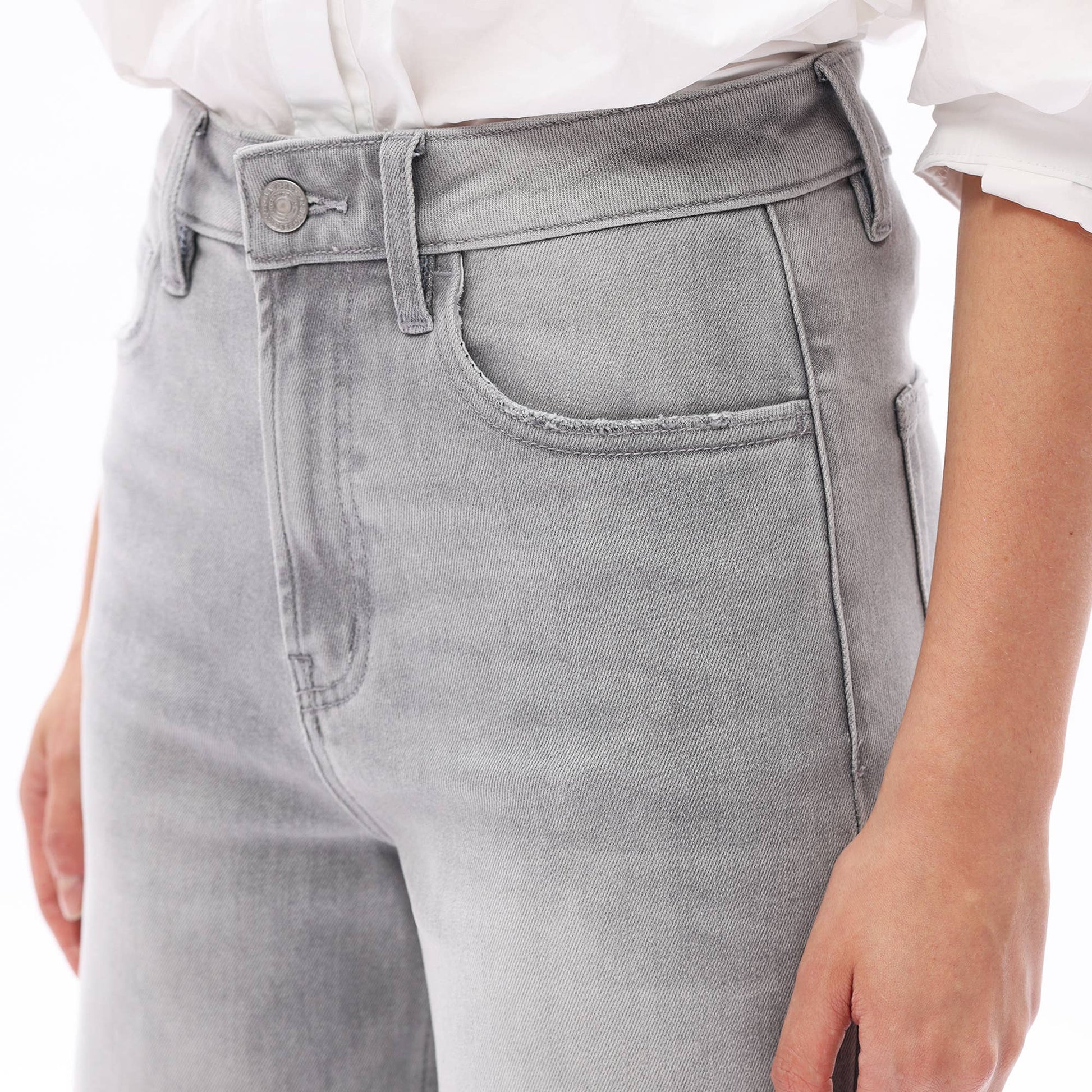 Super High Rise Wide Leg Frayed Hem Retro Jeans: STONE GRAY 