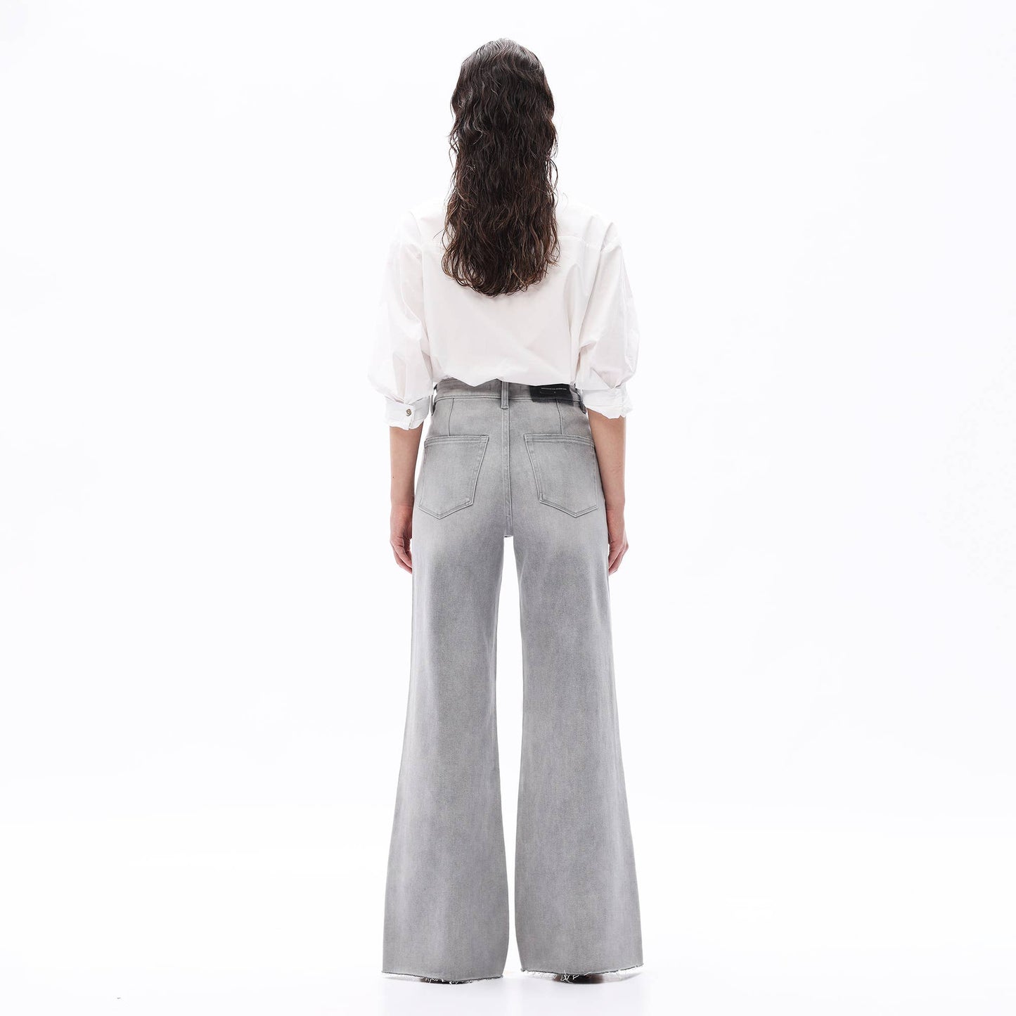 Super High Rise Wide Leg Frayed Hem Retro Jeans: STONE GRAY 