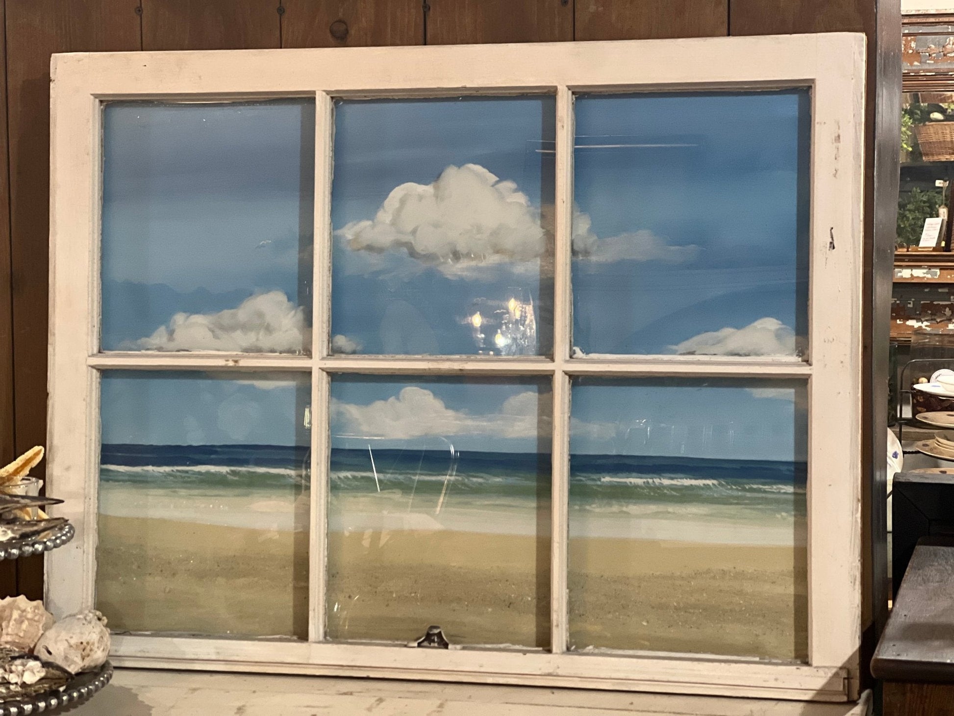 Sybil Nestor Beachscape behind a Vintage Window 