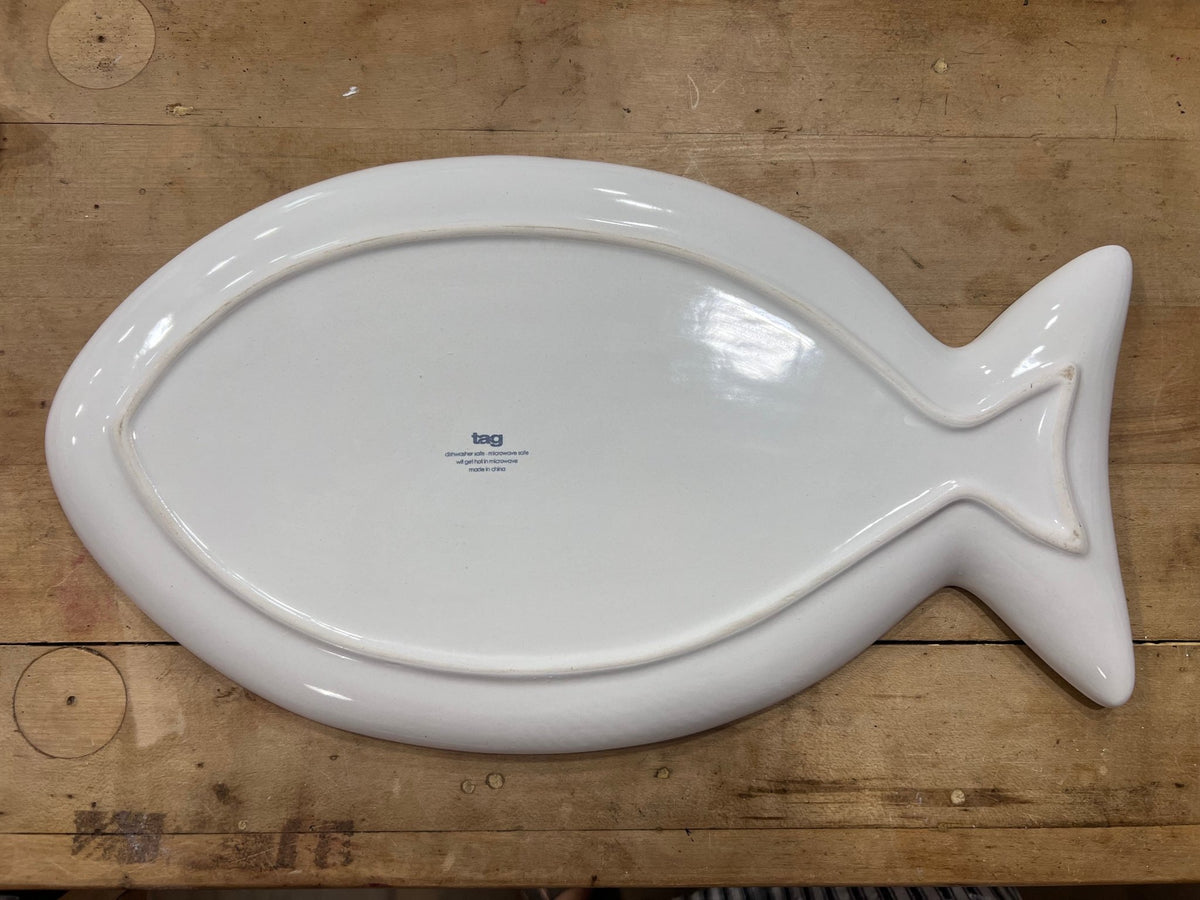 Tag Ceramic Fish Shaped Serving Platter – White (16" x 9") 