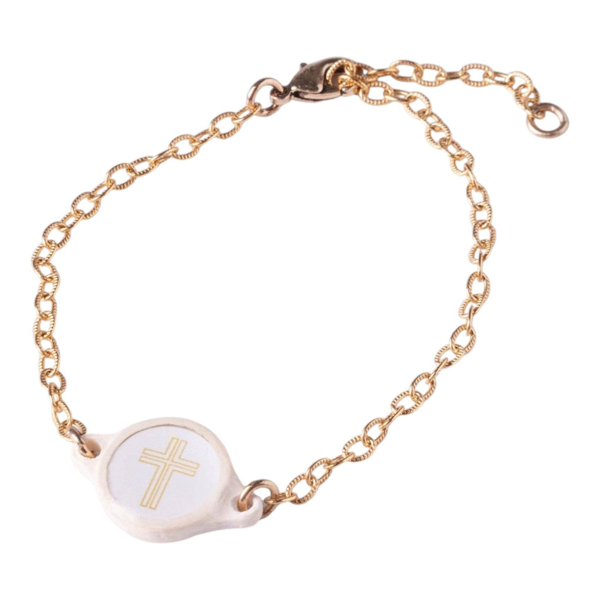 Tap To Pray® Survivor Series Chain Bracelet: 14K Gold-Plated + Vanilla Cross