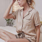 Taupe Leopard Print Piping Detailed Shirt and Shorts Pajama Set 
