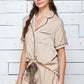 Taupe Leopard Print Piping Detailed Shirt and Shorts Pajama Set 