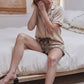 Taupe Leopard Print Piping Detailed Shirt and Shorts Pajama Set 