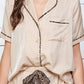 Taupe Leopard Print Piping Detailed Shirt and Shorts Pajama Set 