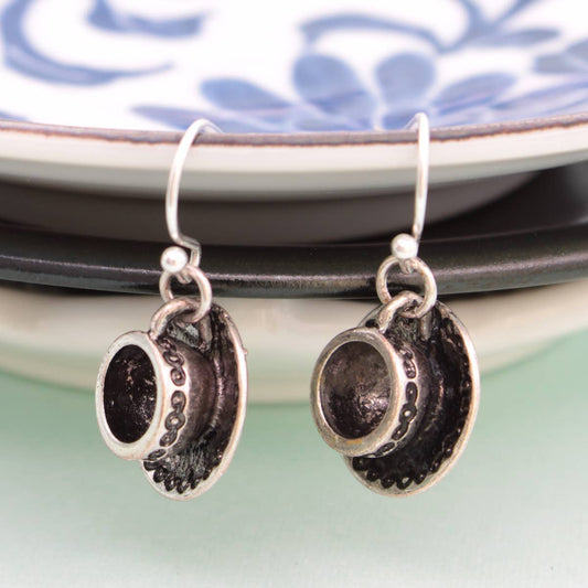 Tea Time Silver Tea Cup Earrings - The Mustard Seed Collection, The Seed