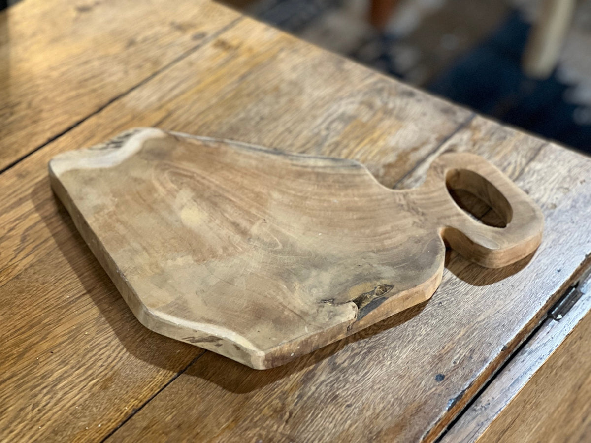 Teak Natural Bread Board with Oval Handle - The Mustard Seed Collection, The Seed