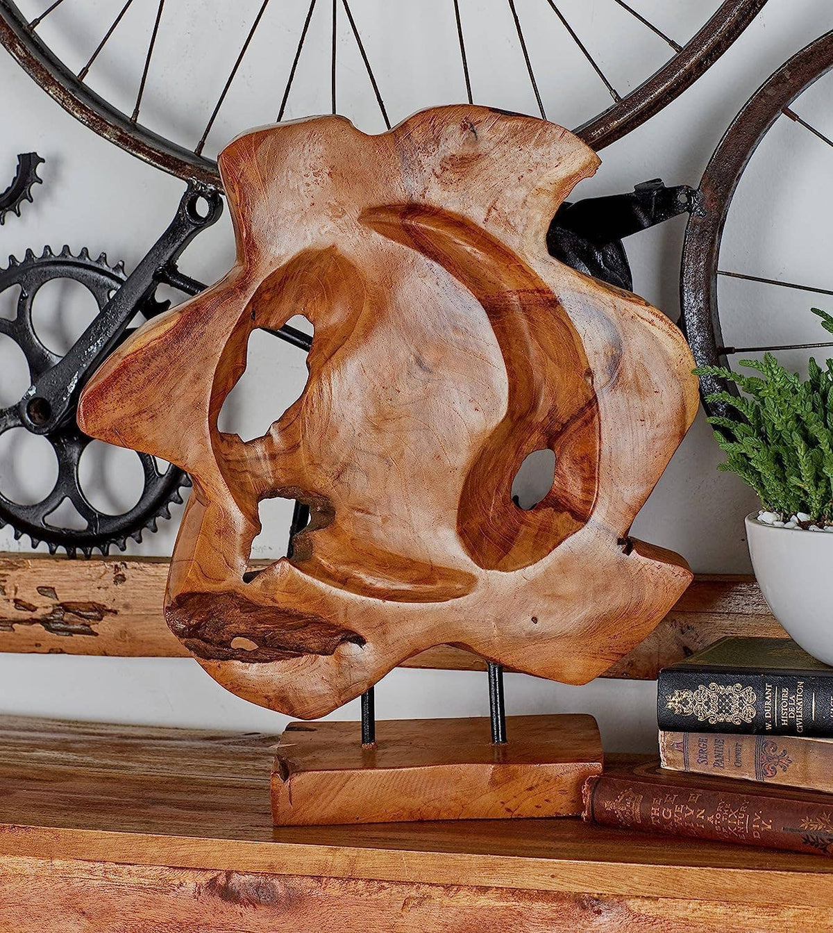 Teak Wood Decorative Abstract Modern Sculpture Large Size - The Mustard Seed Collection, The Seed