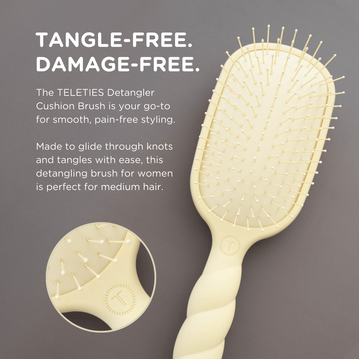 Teleties Detangler Hair Brush for Medium Hair - Tan