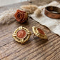 Vintage Retro Gold Rope Border Stud Earrings – 0.75" Swirled Terracotta Copper Enamel Post Earrings
