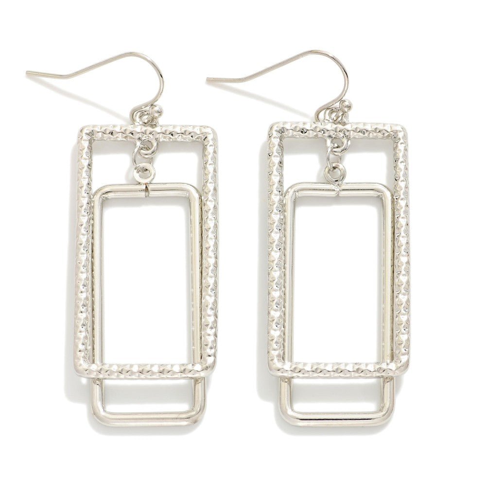 Textured Metal Nesting Rectangles Drop Earrings - The Mustard Seed Collection, The Seed