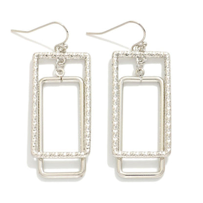 Textured Metal Nesting Rectangles Drop Earrings - The Mustard Seed Collection, The Seed