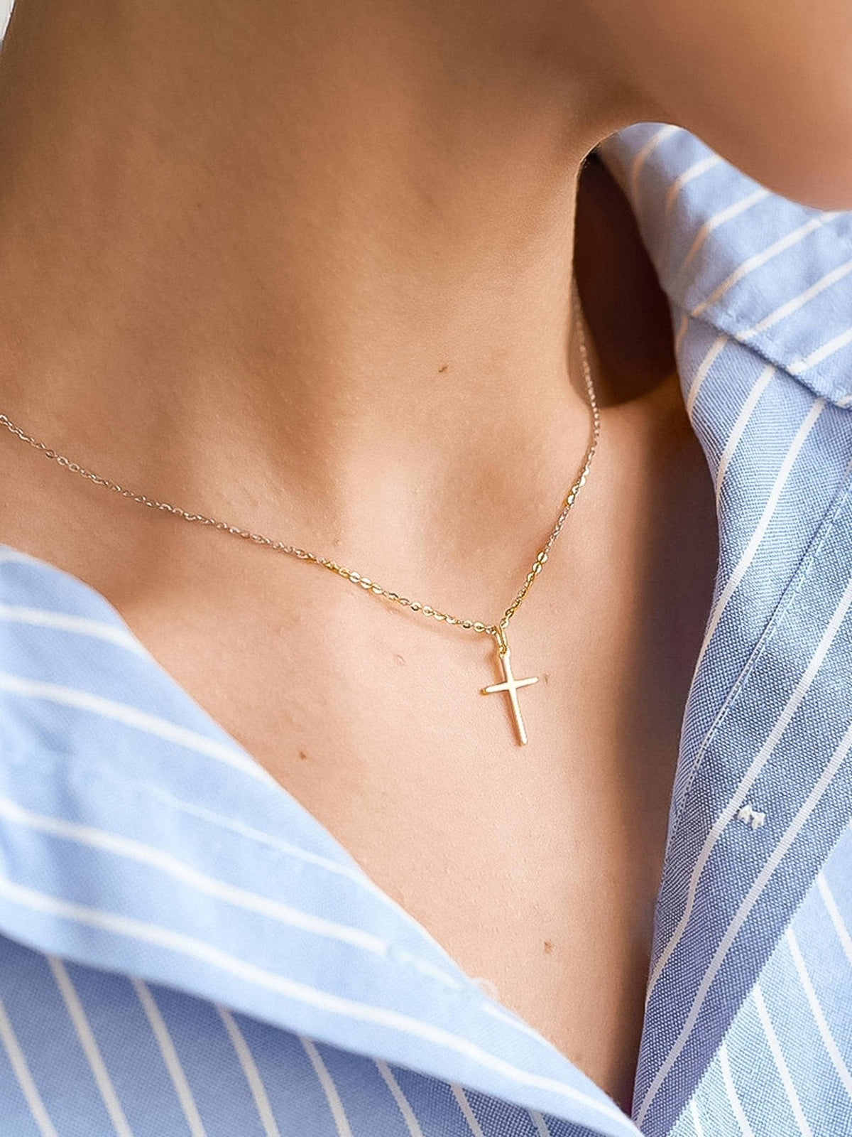 Tirza 18K Gold Non-Tarnish Small Cross Necklace: Yellow Gold - The Mustard Seed Collection, The Seed