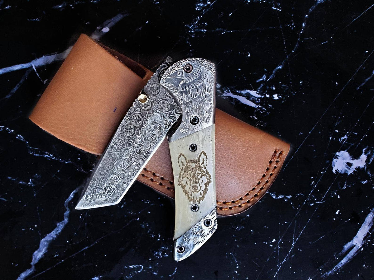 Titan American Eagle - White Wolf Damascus folding / EDC/ - The Mustard Seed Collection, The Seed