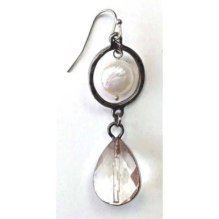 Ring Coin Pearl Edged Glass Drop Earrings