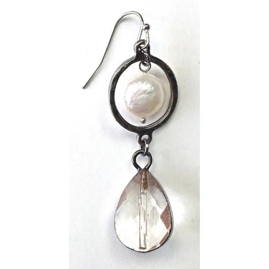 Ring Coin Pearl Edged Glass Drop Earrings