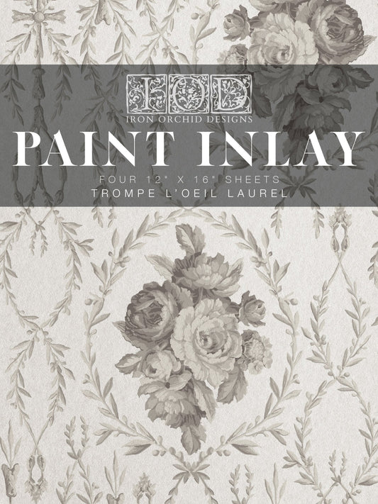 Trompe lХoeil laurel IOD Paint Inlay 12x16 Pad - The Mustard Seed Collection, The Seed