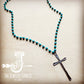 Turquoise Long Beaded Necklace with Antique Copper Cross Turquoise - The Mustard Seed Collection, The Seed