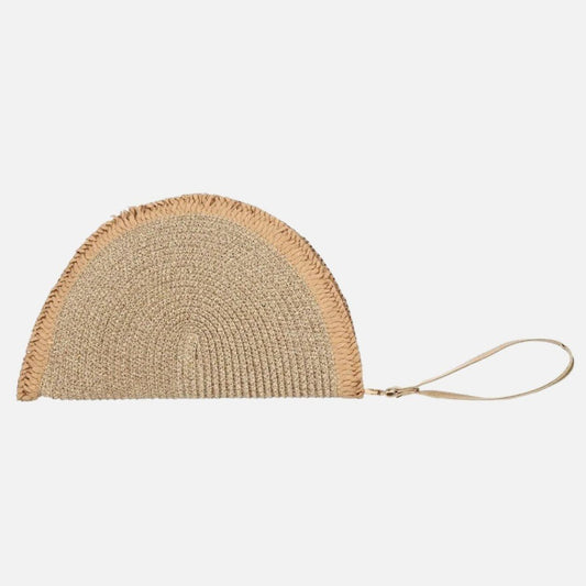 Two Tone Half Circle Woven Straw & Tinsel Wristlet 