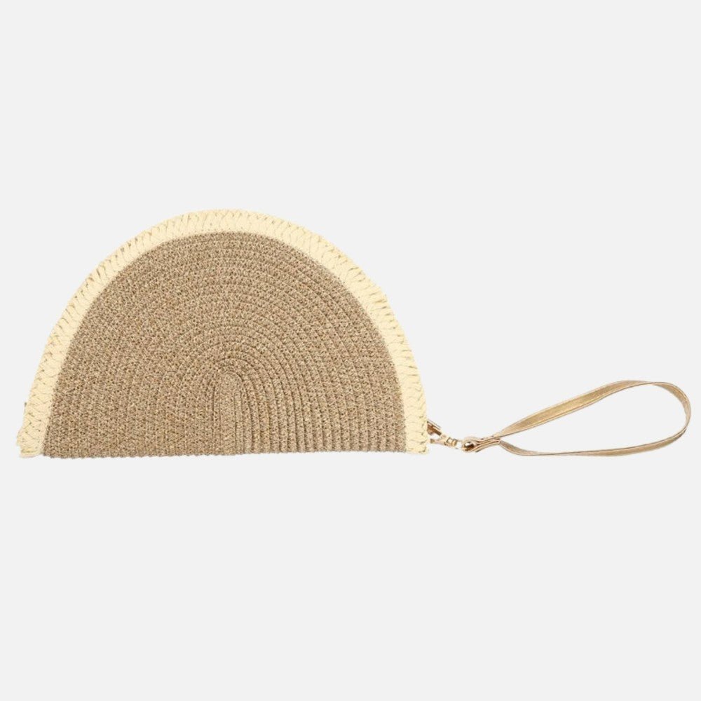 Two Tone Half Circle Woven Straw & Tinsel Wristlet 