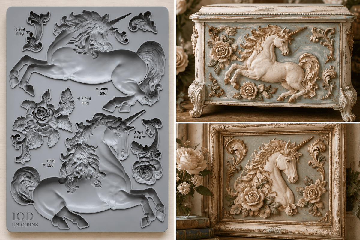Unicorns IOD Mould 6x10 | Iron Orchid Designs Furniture Appliqué CastingMoulds