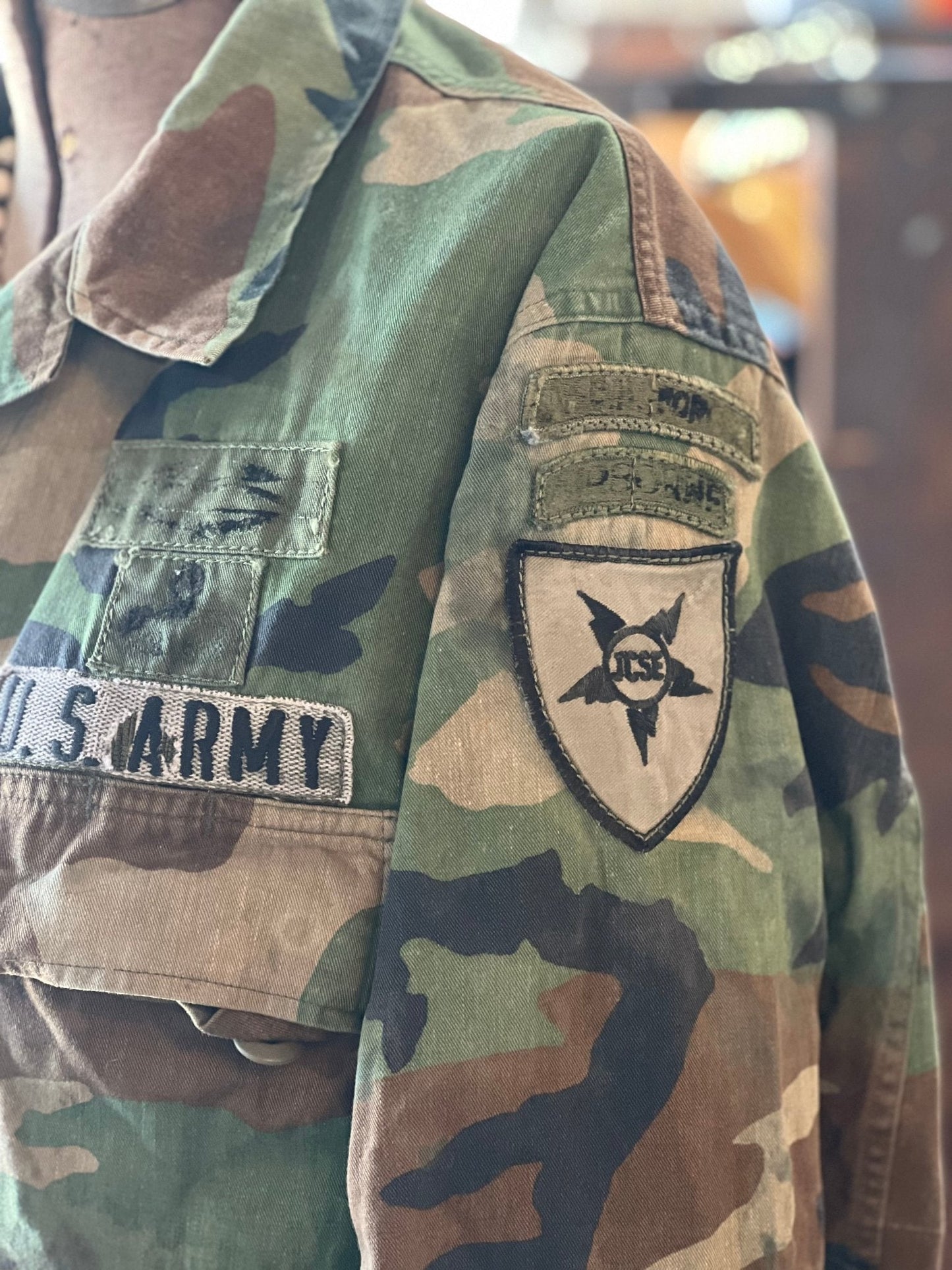 US Army Woodland Camo Jacket: Worn Patches - The Mustard Seed Collection, The Seed