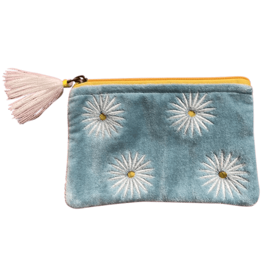 Velvet Daisies on Aqua Coin Purse: Large - The Mustard Seed Collection, The Seed