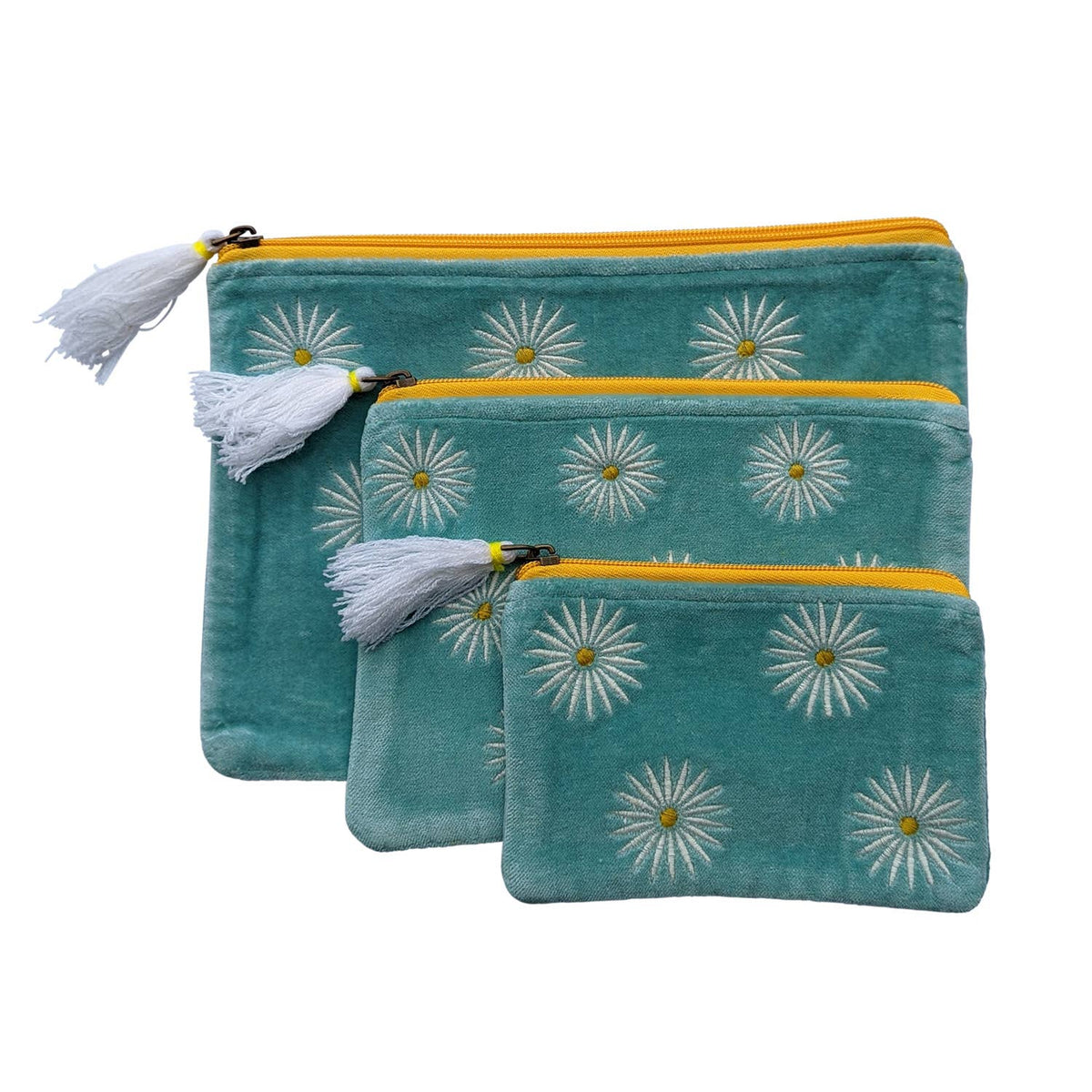 Velvet Daisies on Aqua Coin Purse: Large - The Mustard Seed Collection, The Seed