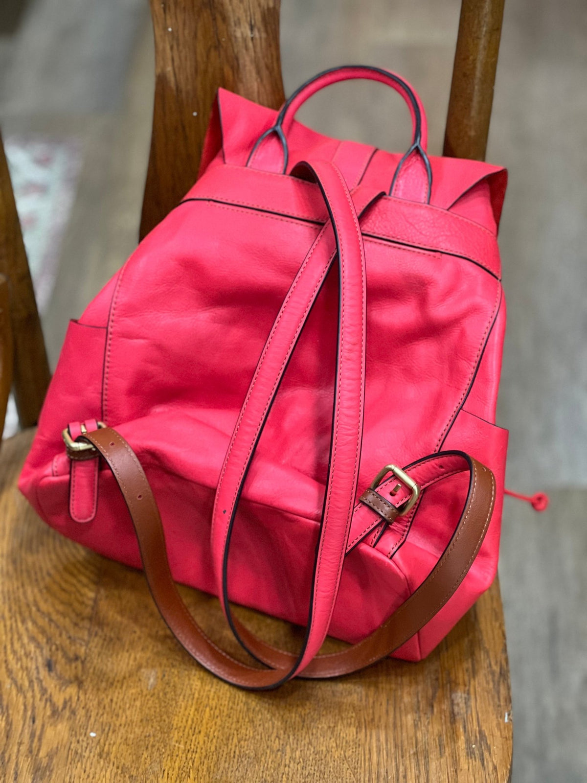 Vera Bradley Big Sky Leather Backpack – Desert Coral Pink Drawstring Rucksack 