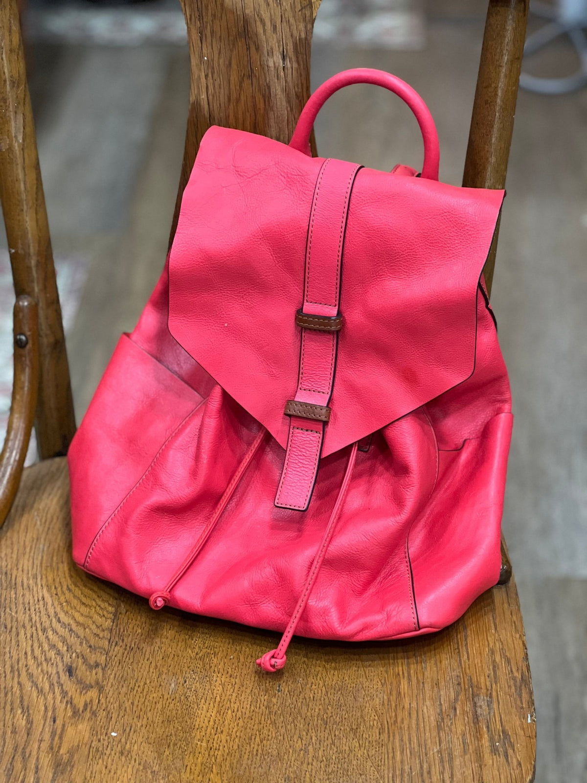 Vera Bradley Big Sky Leather Backpack – Desert Coral Pink Drawstring Rucksack