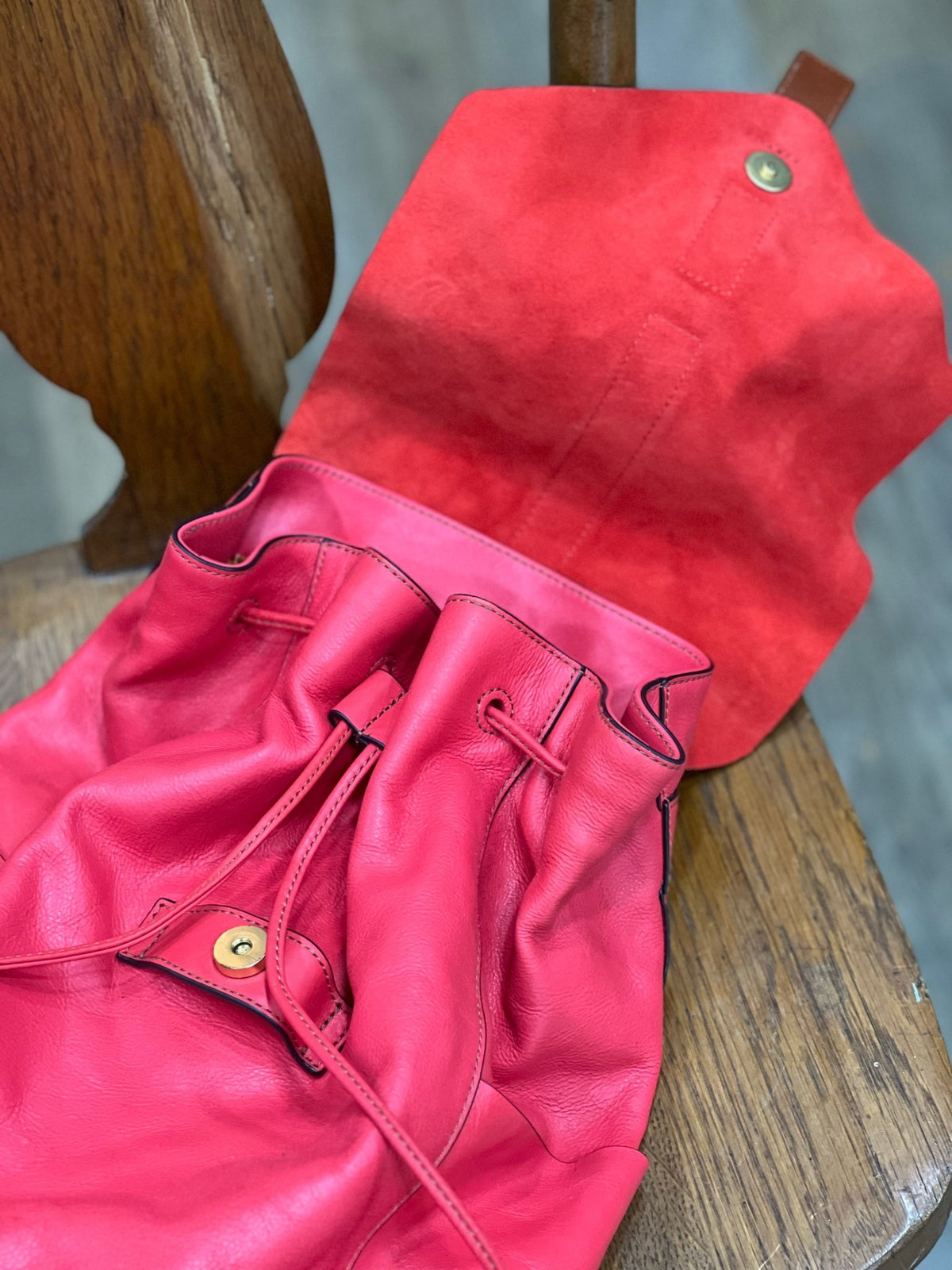 Vera Bradley Big Sky Leather Backpack – Desert Coral Pink Drawstring Rucksack 