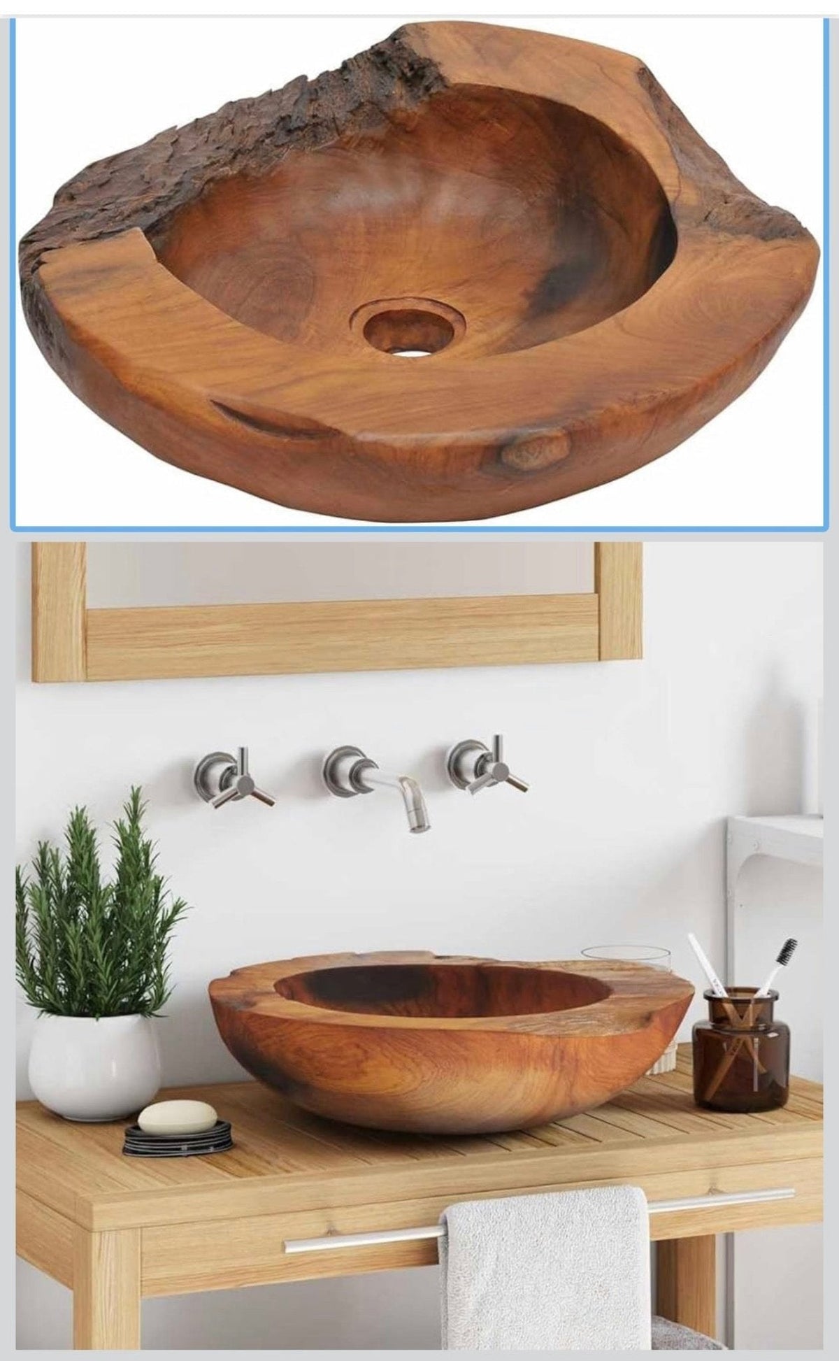 vidaXL Sink Basin Solid Teak 45 cm 