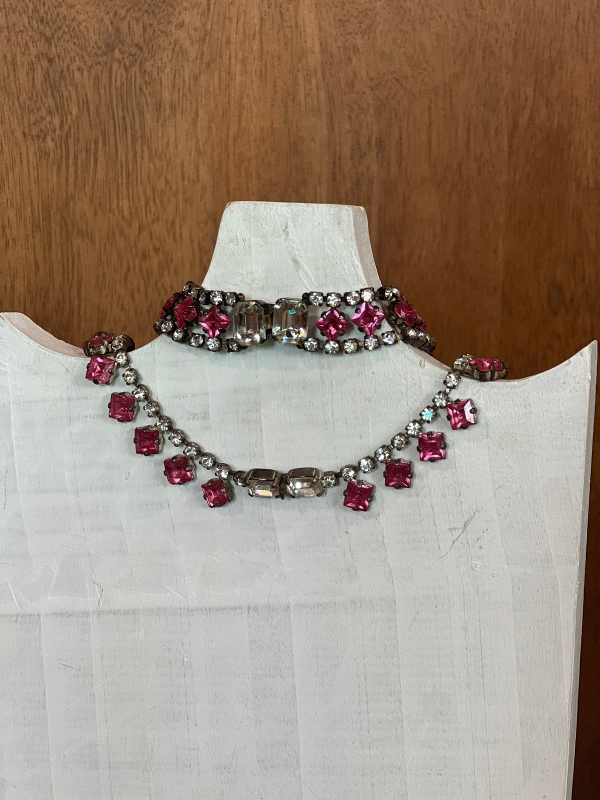 Vintage 1950s Pink Rhinestone Statement Necklace & Matching Bracelet Set - The Mustard Seed Collection, The Seed