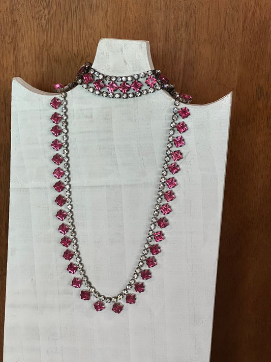 Vintage 1950s Pink Rhinestone Statement Necklace & Matching Bracelet Set - The Mustard Seed Collection, The Seed